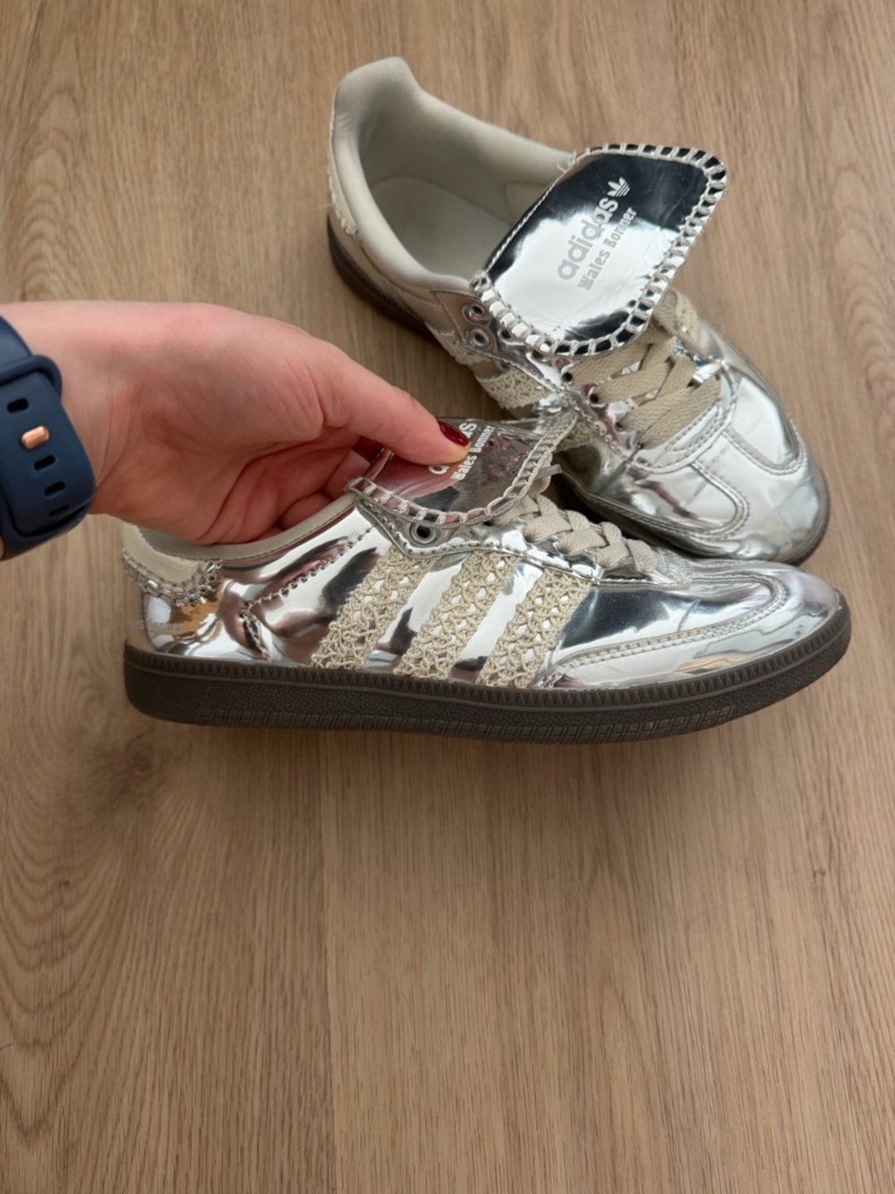 Wales Bonner Metallic Silver Women’s Sneakers with Beige Accents - Picture 3 of 5